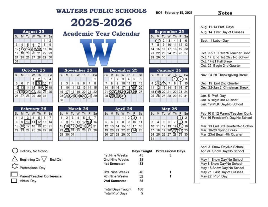 walter school calendar