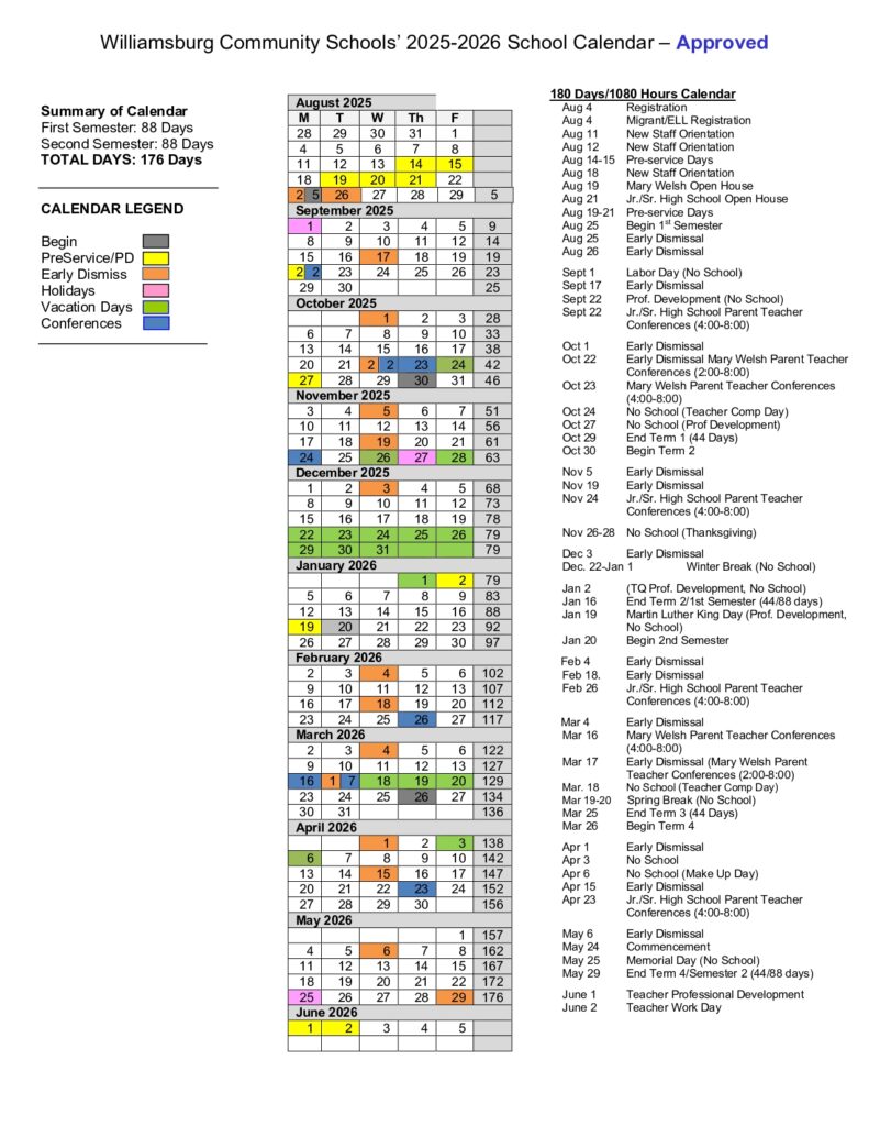 williamsburg community schools calendar