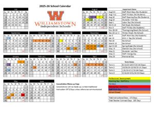 Williamstown Independent Schools calendar