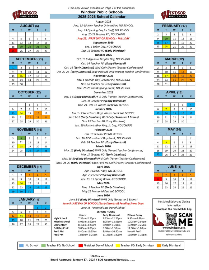 wndsor public schools calendar