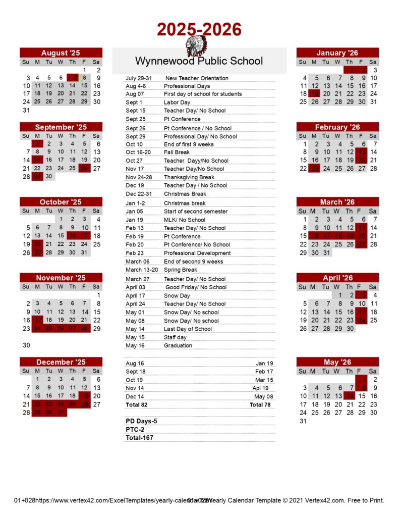 Wynnewood Public School 25-26 calendar