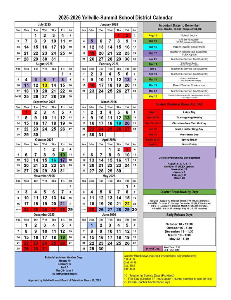Yellville-Summit Schools calendar