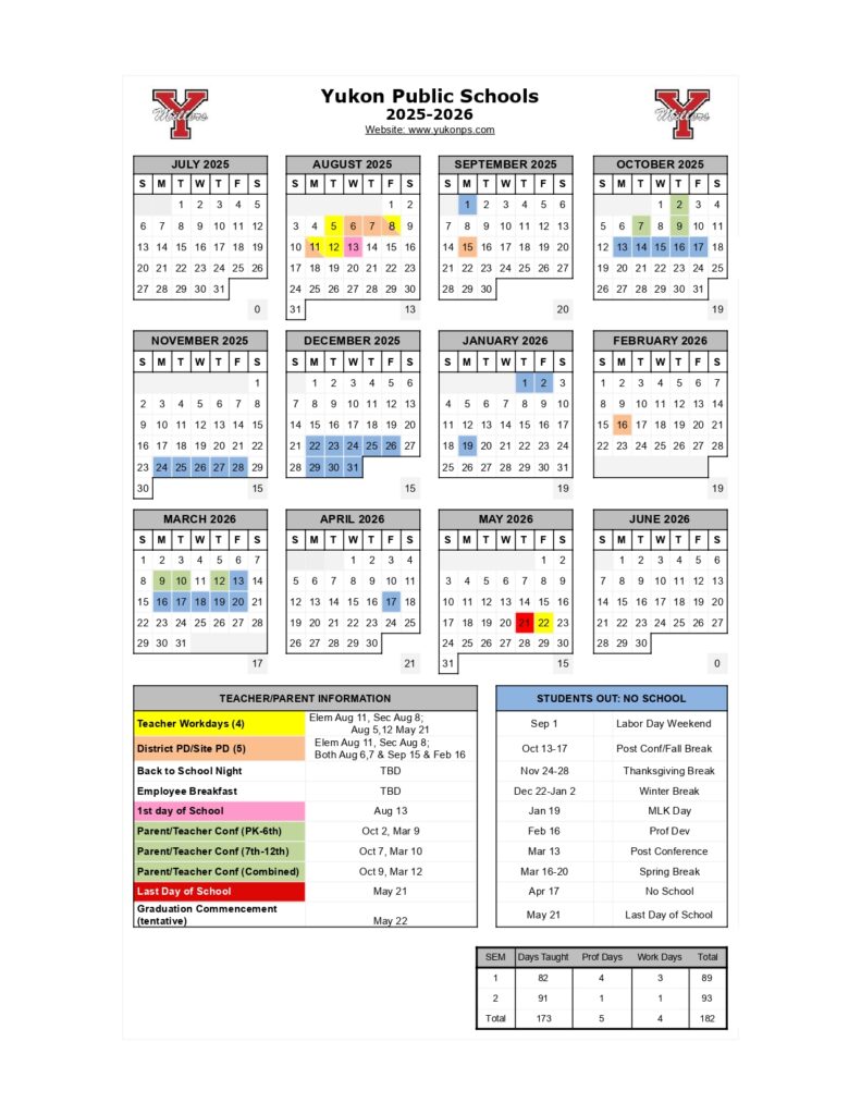 YUKON PUBLIC SCHOOLS calendar