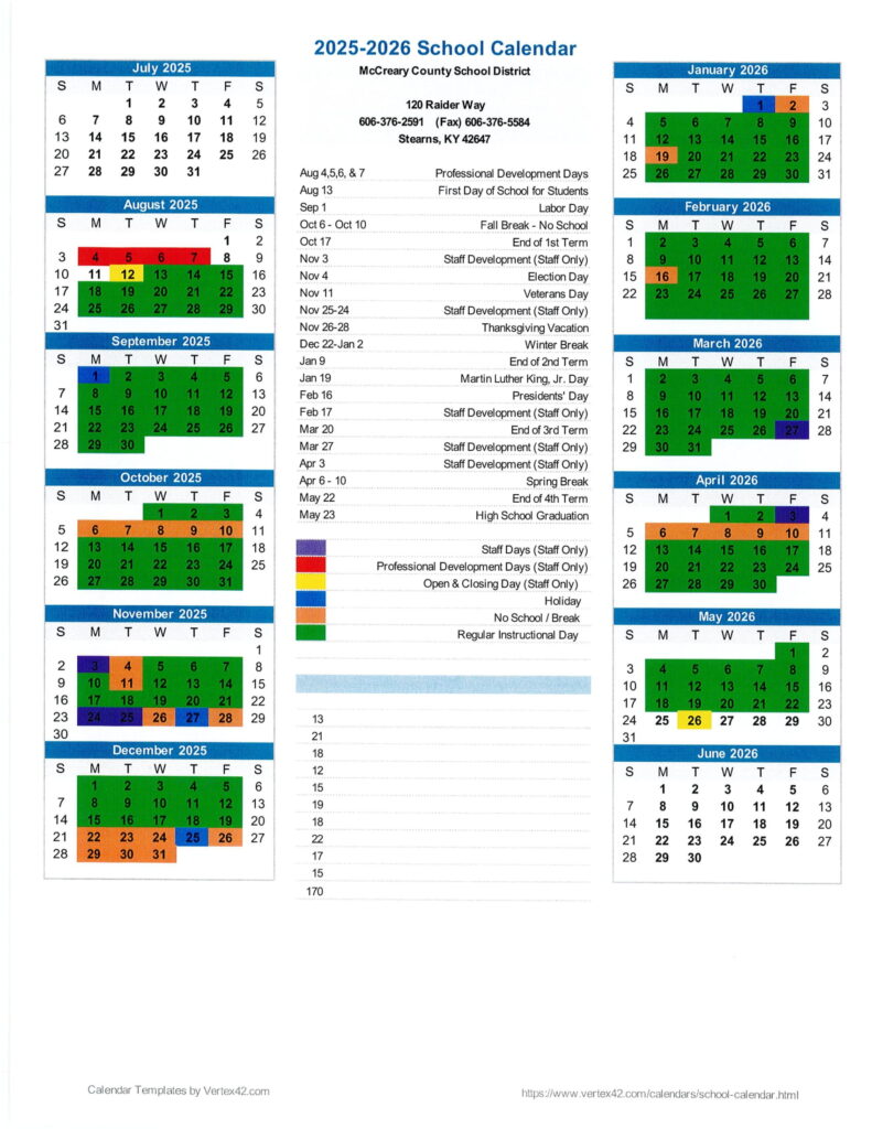 mccreary county school district calendar