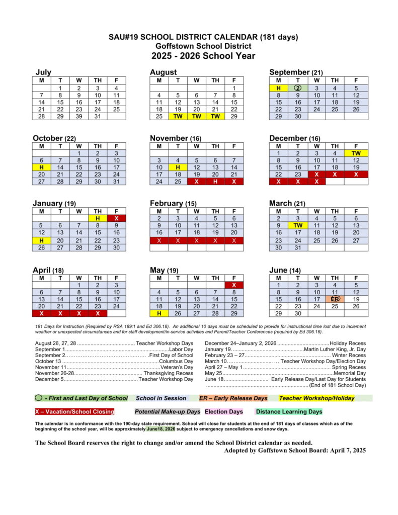 Goffstown School District Calendar-1