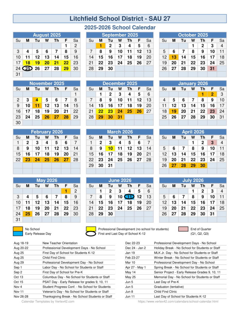 Litchfield School District school calendar