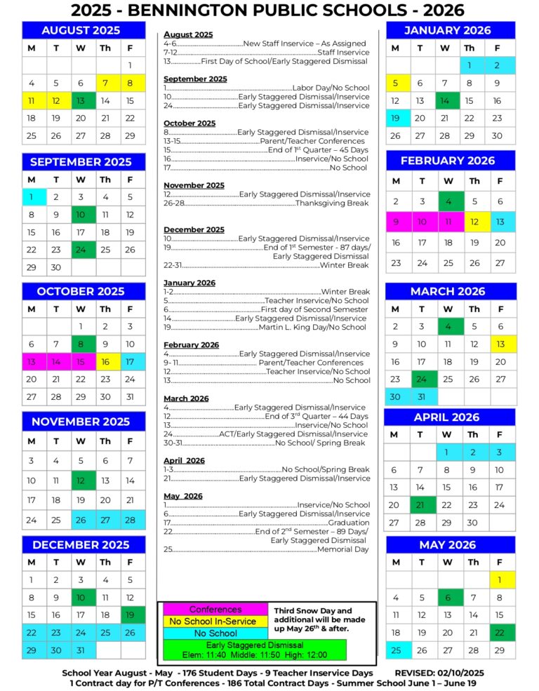 Bennington Public Schools Calendar 25 26 Revised pdf EduCounty