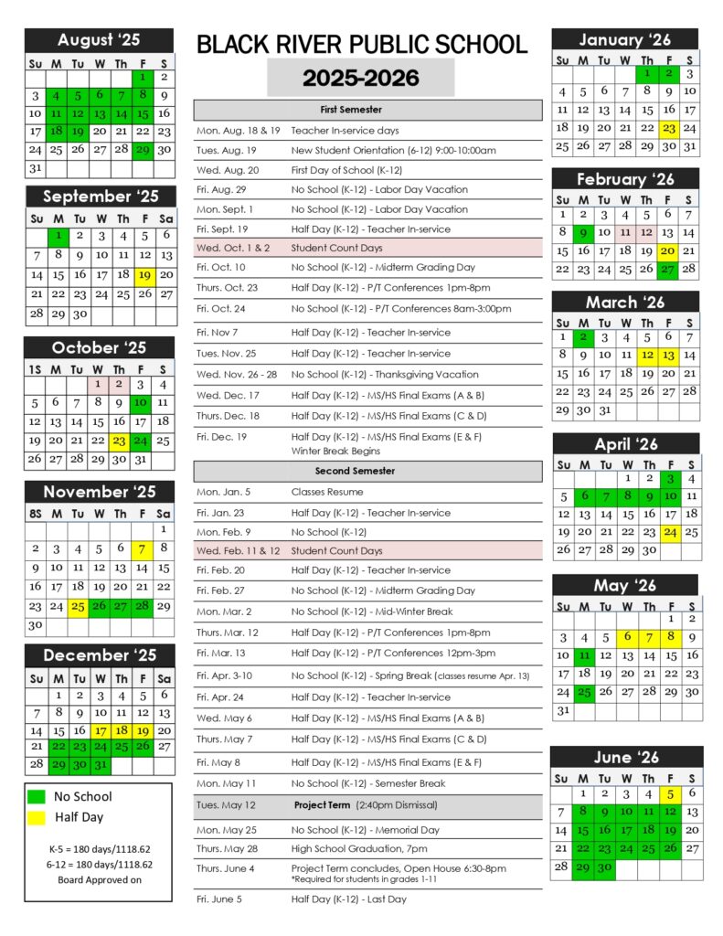 Black River Public School calendar
