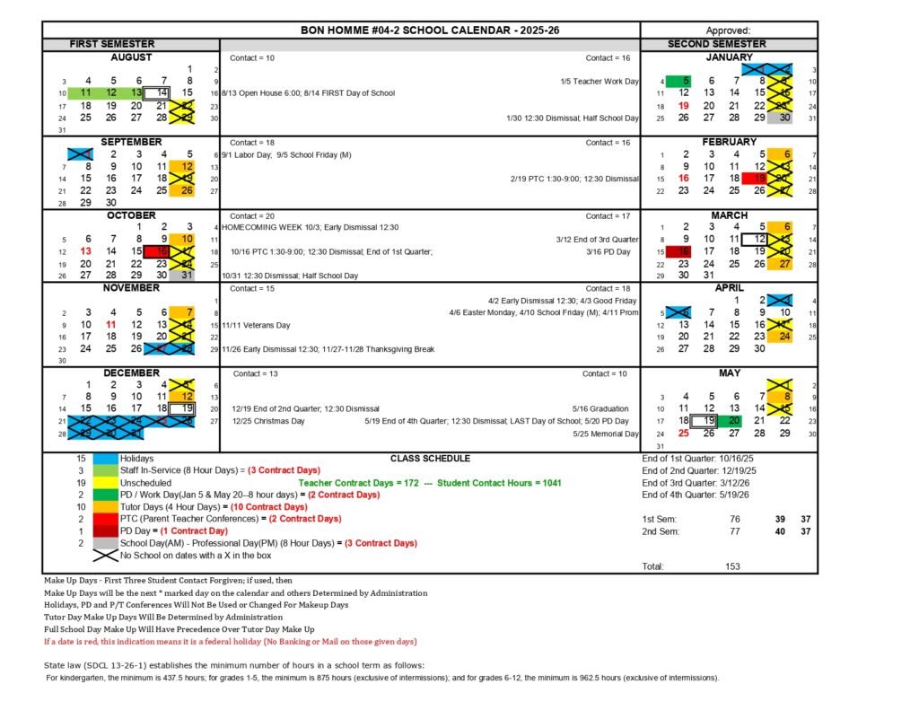 BON HOMME school calendar
