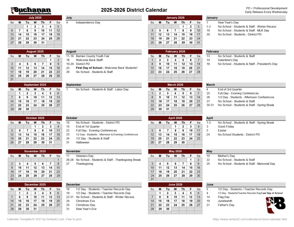 Buchanan Community Schools25-26 mi calendar