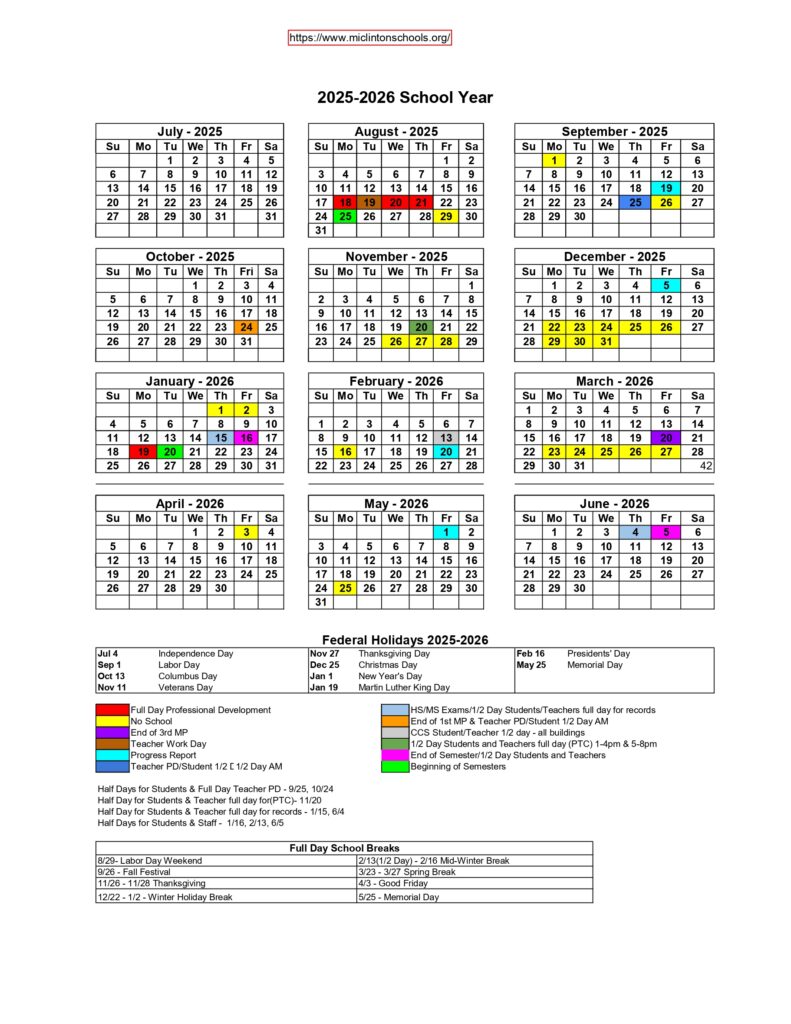 Clinton Community Schools calendar
