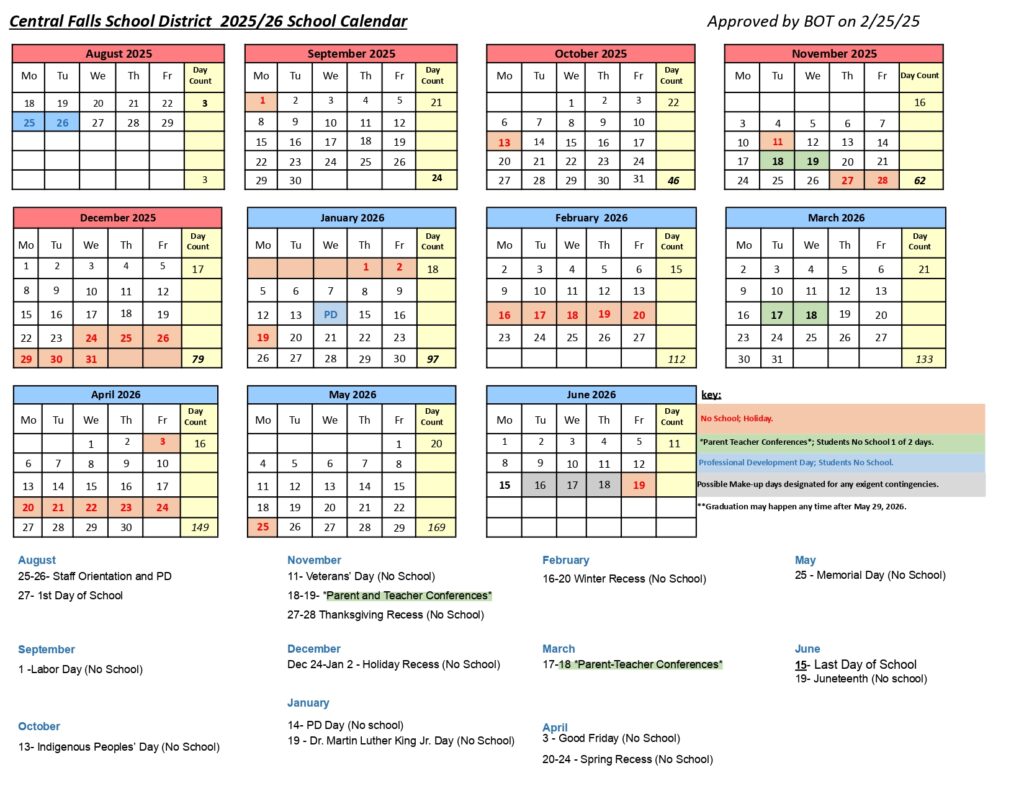 Central Falls School District CALENDAR