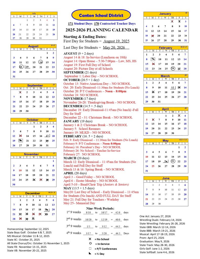 Canton School District 41-1 sd calendar