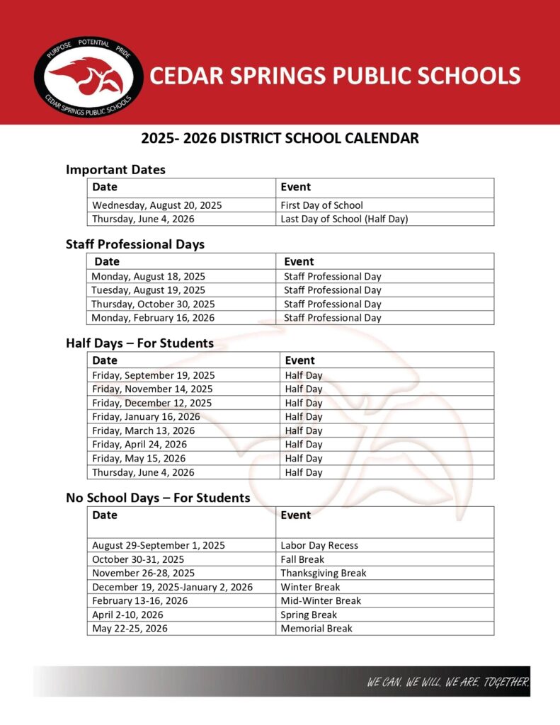 Cedar Springs Public Schools 25-26,1