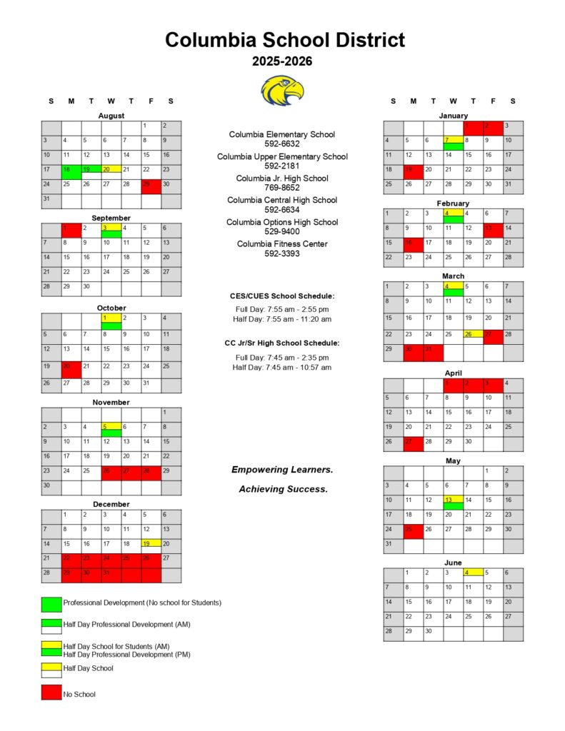 Columbia School District calendar