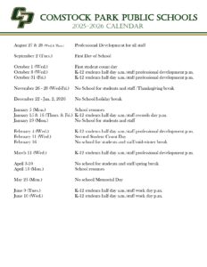 Comstock Park calendar