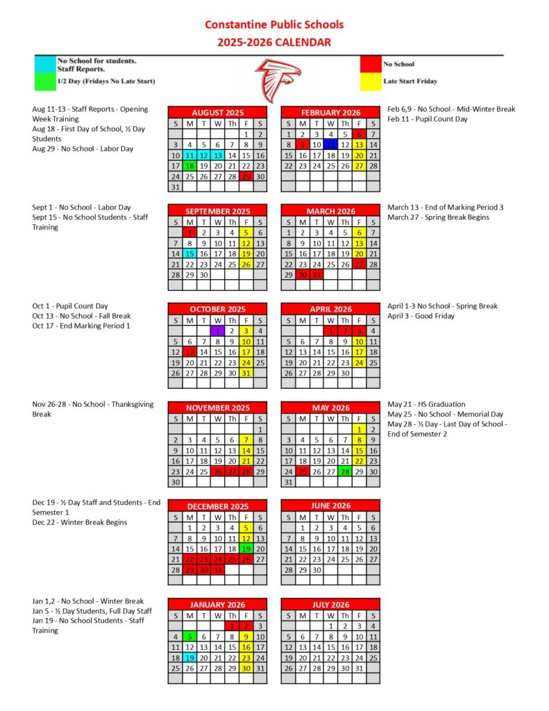 Constantine Public Schools MI calendar