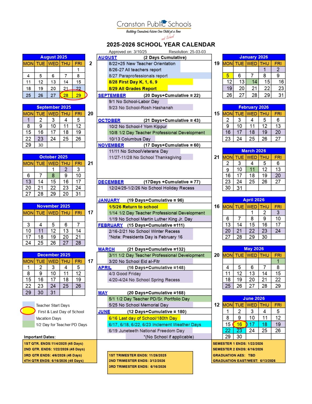 Cranston Public School District ri Calendar 25 26 Revised pdf EduCounty