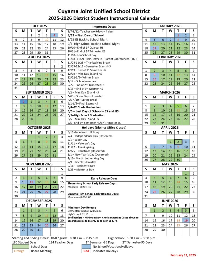 Cuyama Joint Unified School District usd calendar