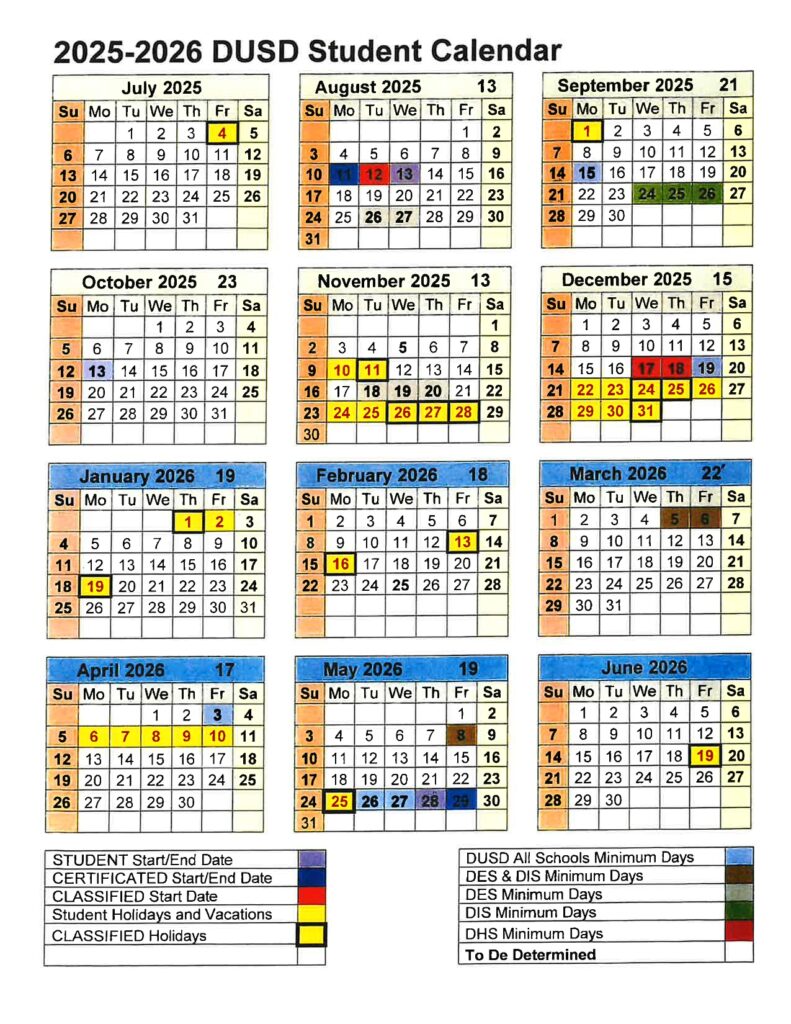 Durham Unified School District Calendar ca