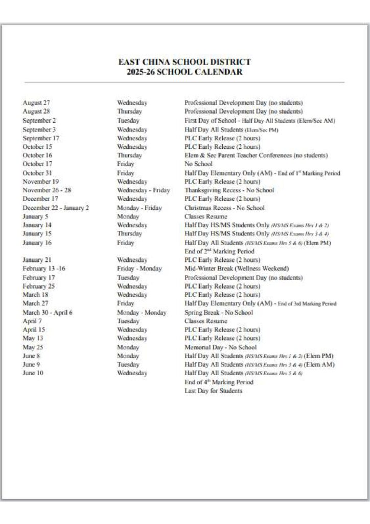 EAST CHINA SCHOOL DISTRICT25-26