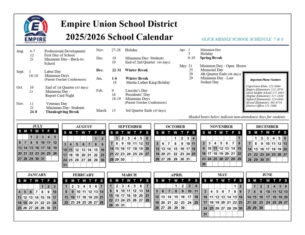 Empire Union School District ca calendar