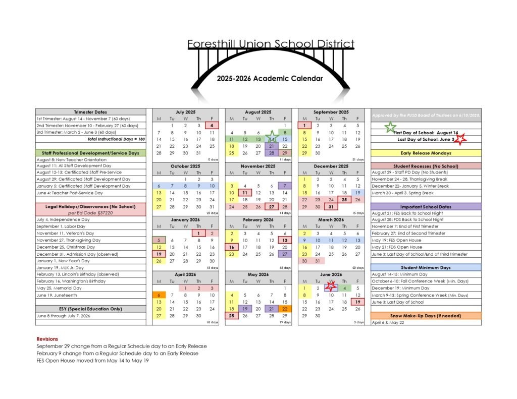 Foresthill Union School District calendar