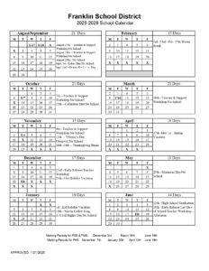 Franklin School District Calendar