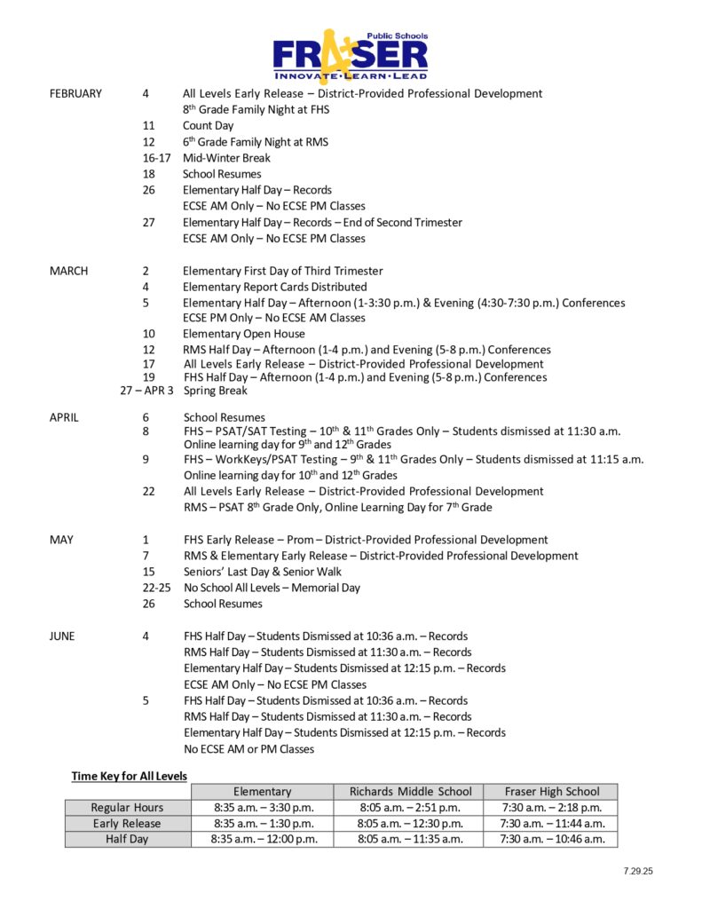 Fraser Public Schools MI Calendar 25 26 Revised pdf EduCounty