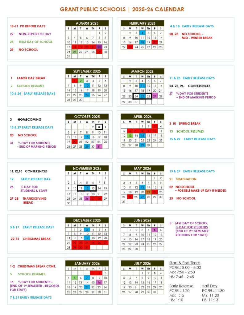 Grant Public Schools _ calendar