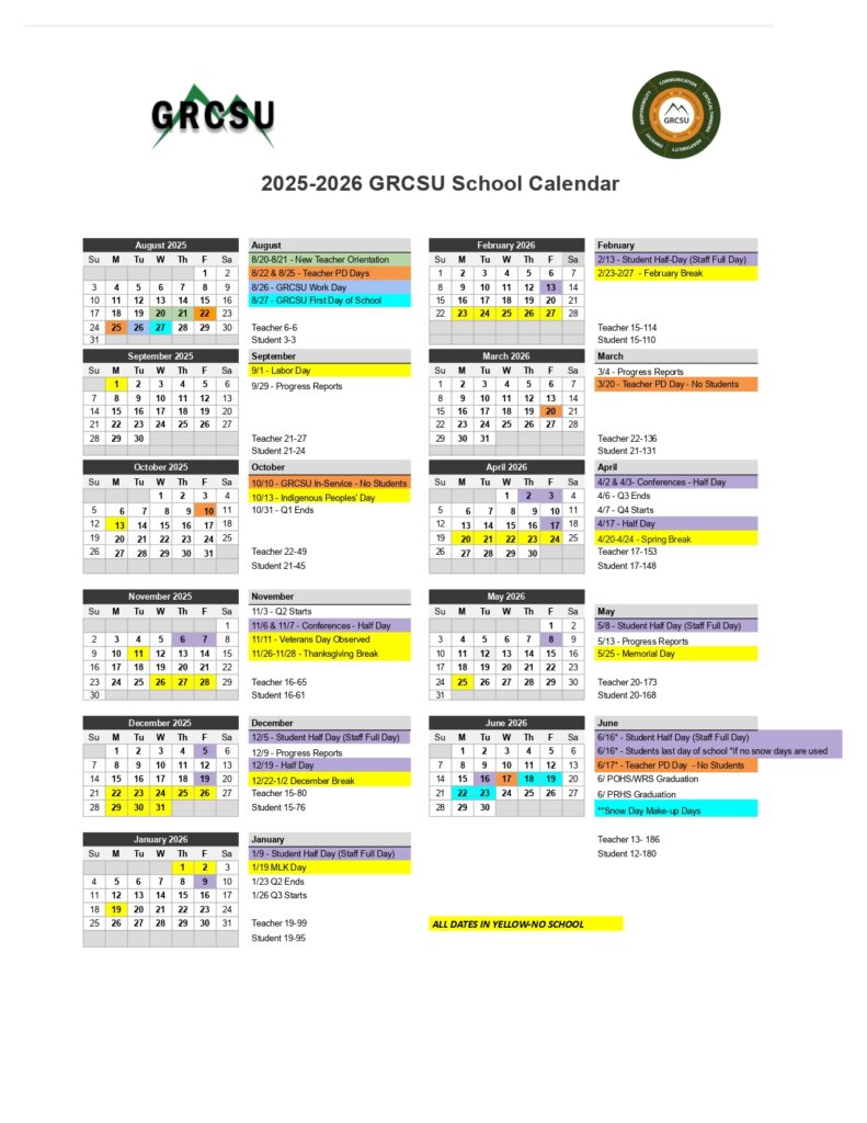 GRCSU School Calendar 2