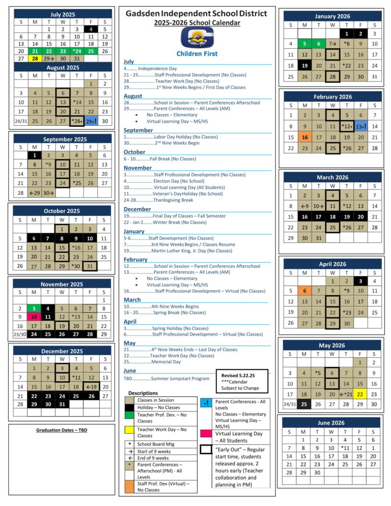 Gadsden ISD Calendar 25 26 Revised pdf EduCounty Gadsden ISD Calendar 25 26 Revised pdf EduCounty