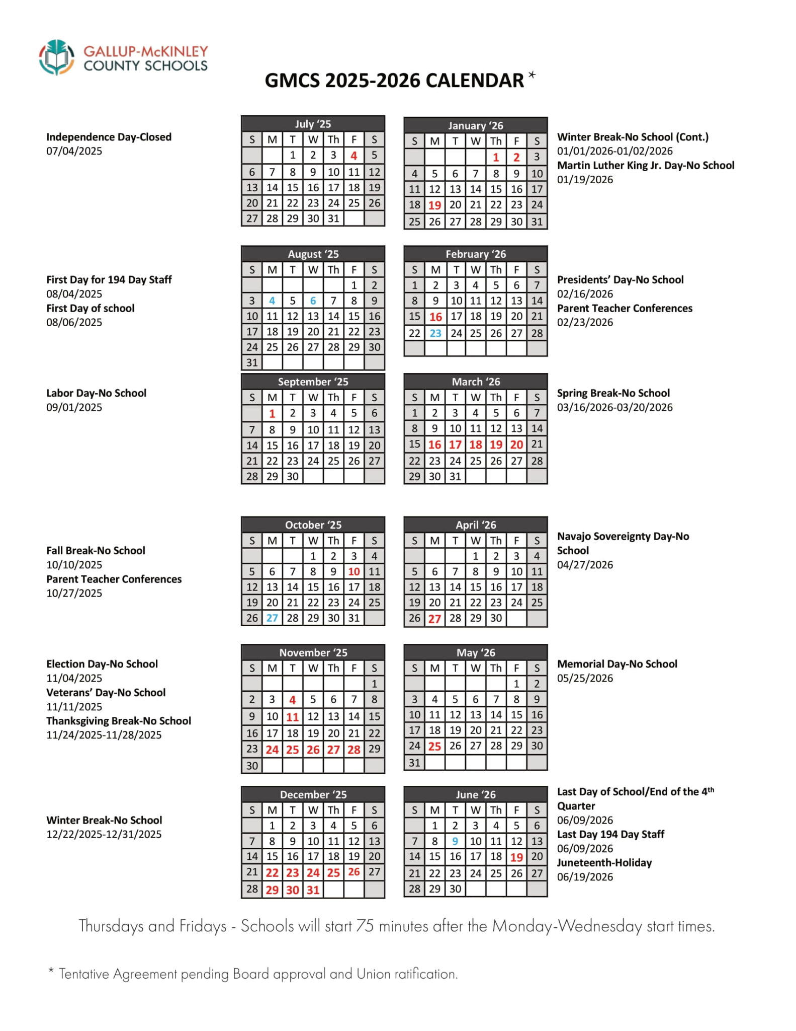 Gallup McKinley County Schools NM Calendar 25 26 Revised pdf EduCounty
