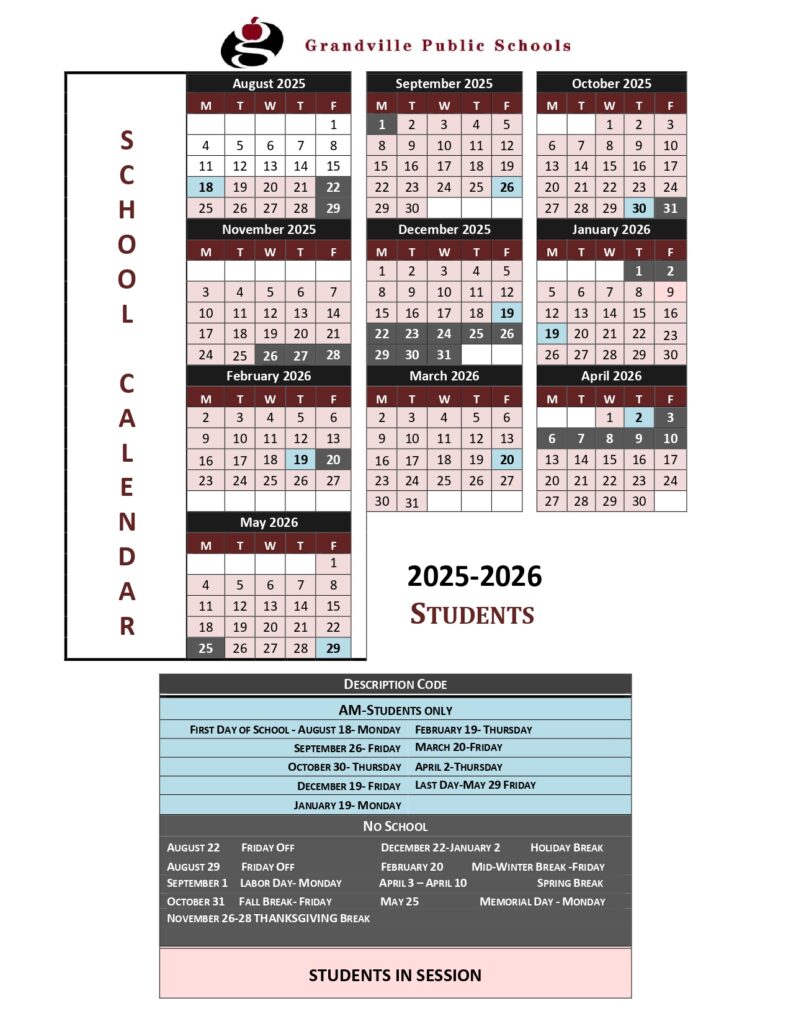 Grandville Public Schools Academic Calendar
