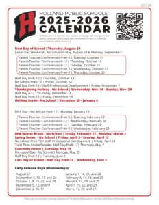 holland public schools calnedar