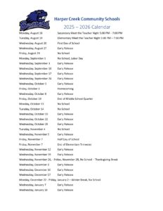 Harper Creek Community Schools MI Calendar 25-26