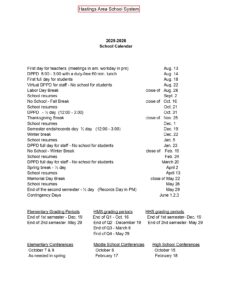Hastings Area School System,25-26 calendar