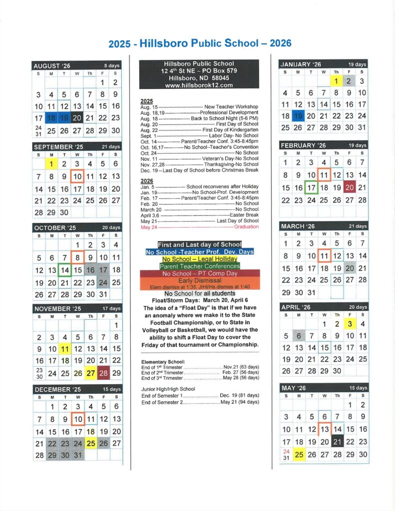 Hillsboro Public Schools nd calendar