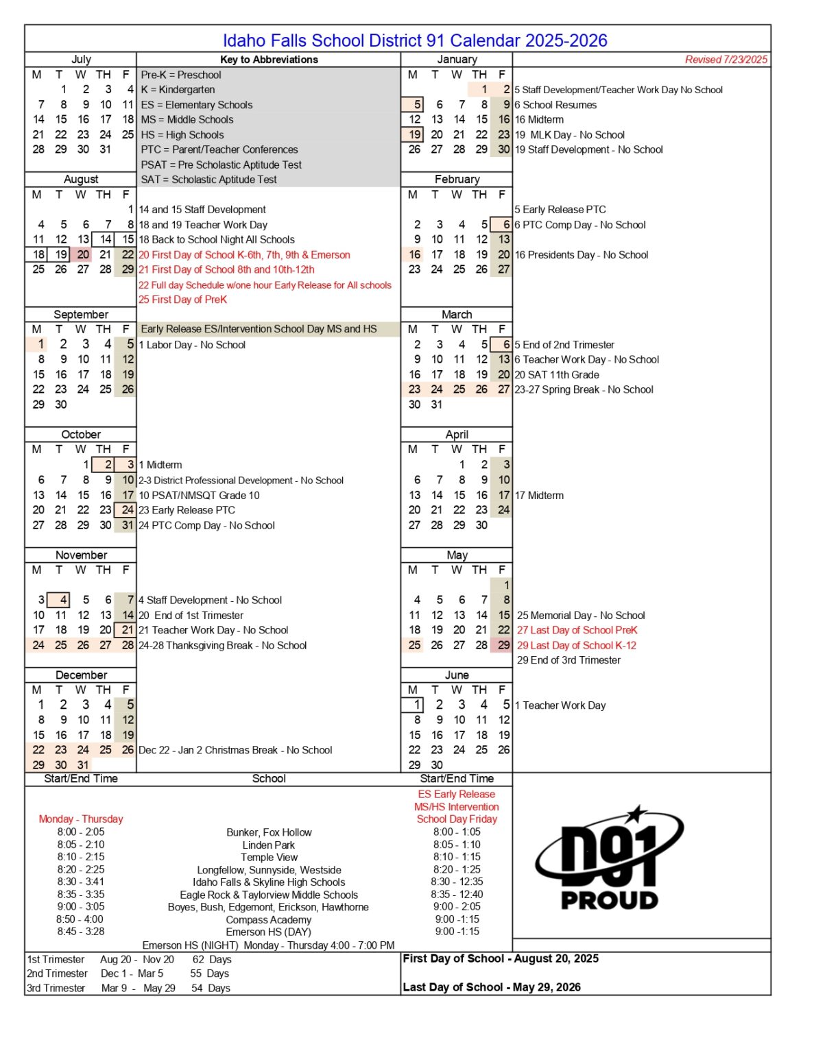 Idaho Falls School District 91 ID Calendar 25 26 Revised pdf EduCounty