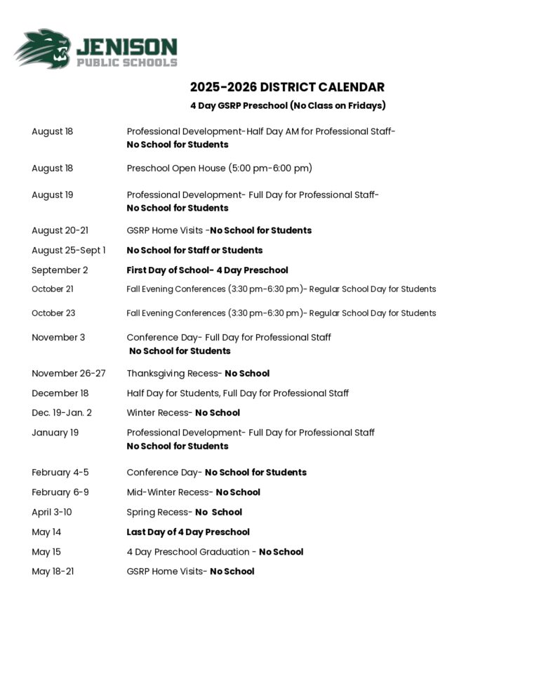 Jenison Public Schools MI Calendar 25 26 Revised pdf EduCounty