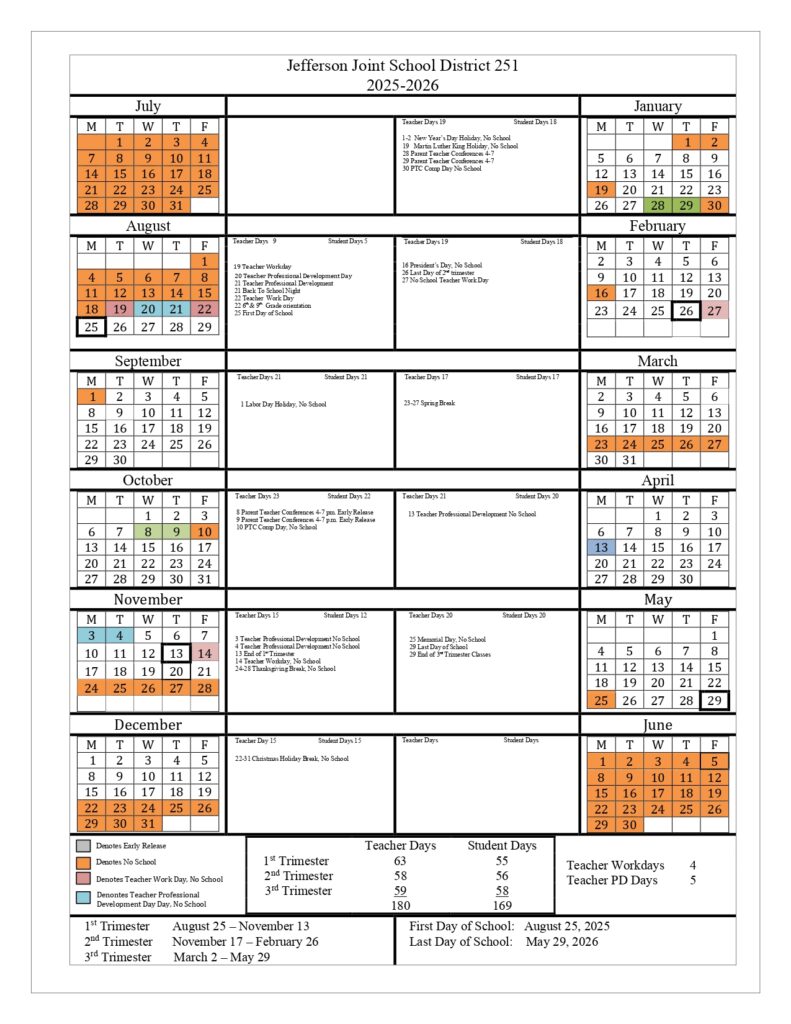 Jefferson District 251 Calendar