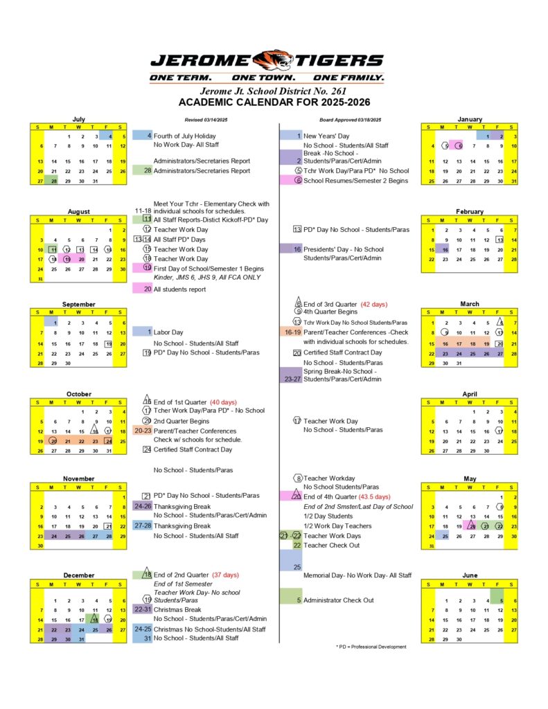 Jerome SD #261 calendar