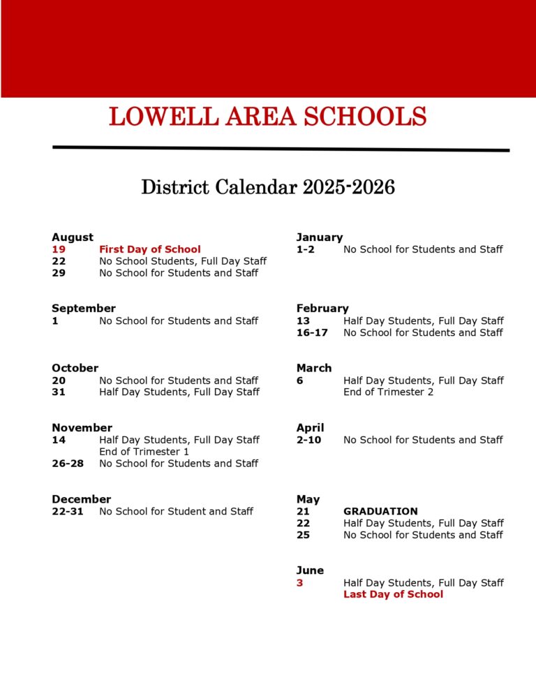 Lowell Area Schools MI Calendar 25-26 Revised [pdf] - EduCounty