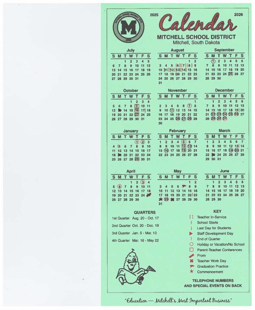 MITCHELL SCHOOL DISTRICT 25-26 calendar