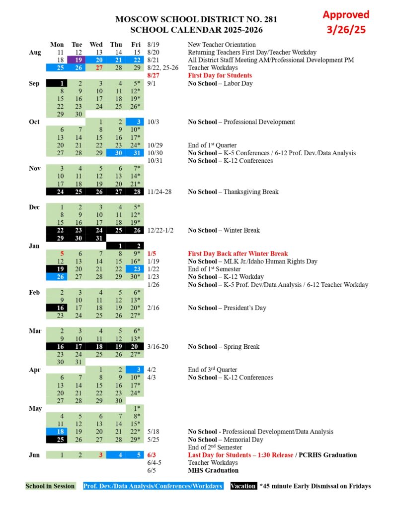 Moscow School District 281 _ calendar