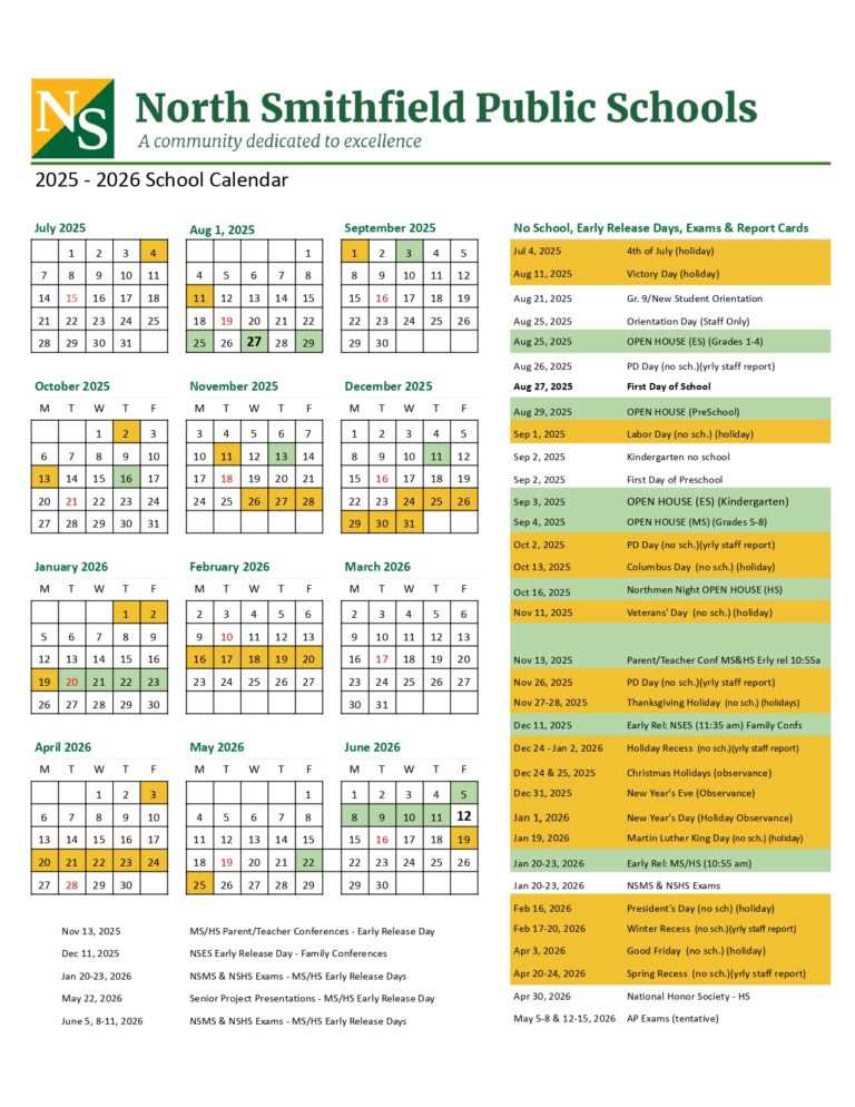 North Smithfield Public Schools ri Calendar 25 26 Revised pdf EduCounty
