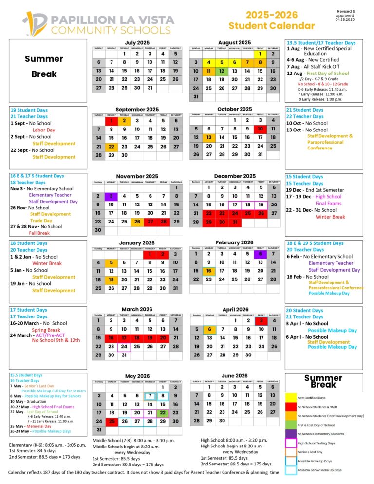 Papillion La Vista Community Schools NE Calendar 25 26 Revised pdf