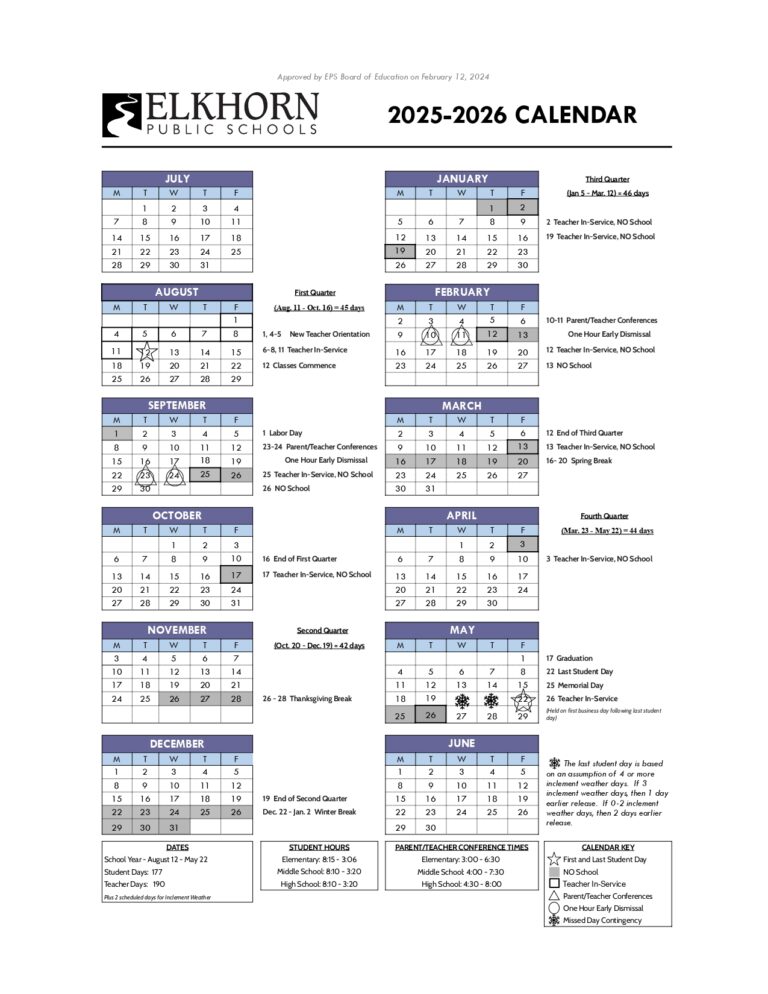 Elkhorn Public Schools NE Calendar 2526 Revised [pdf] EduCounty