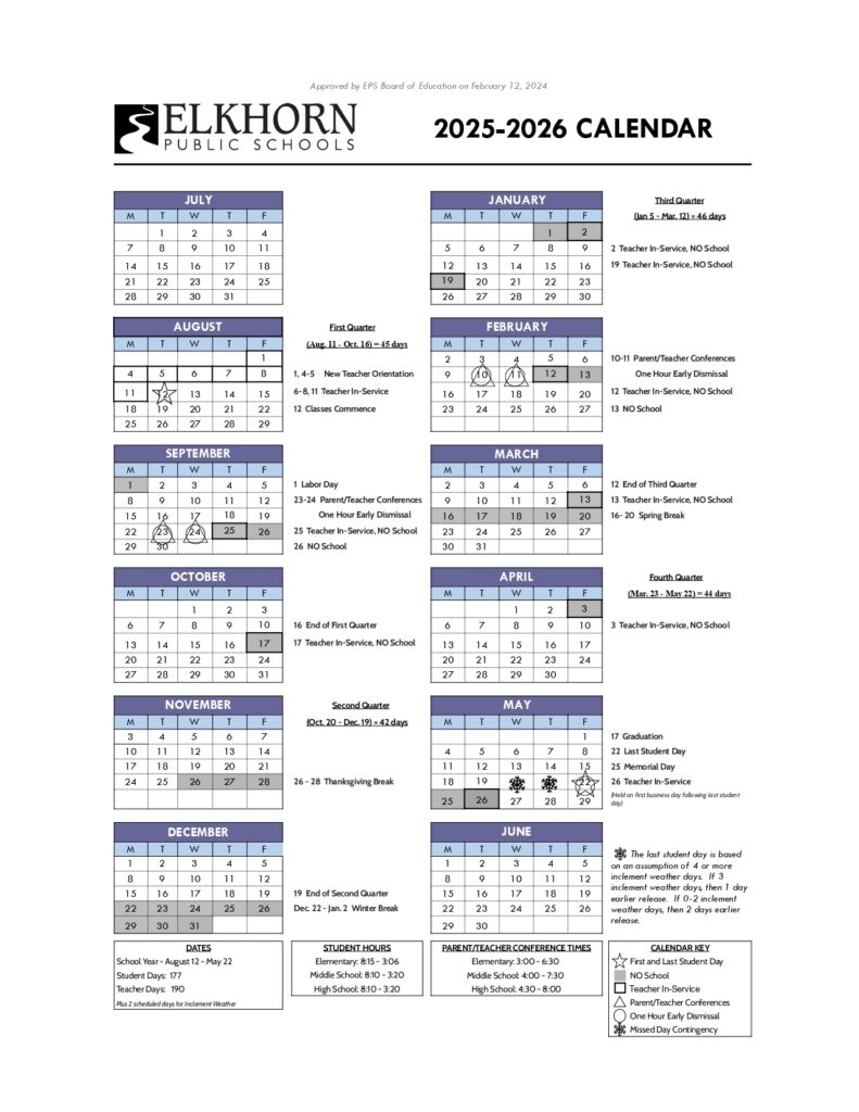 Elkhorn Public Schools calendar