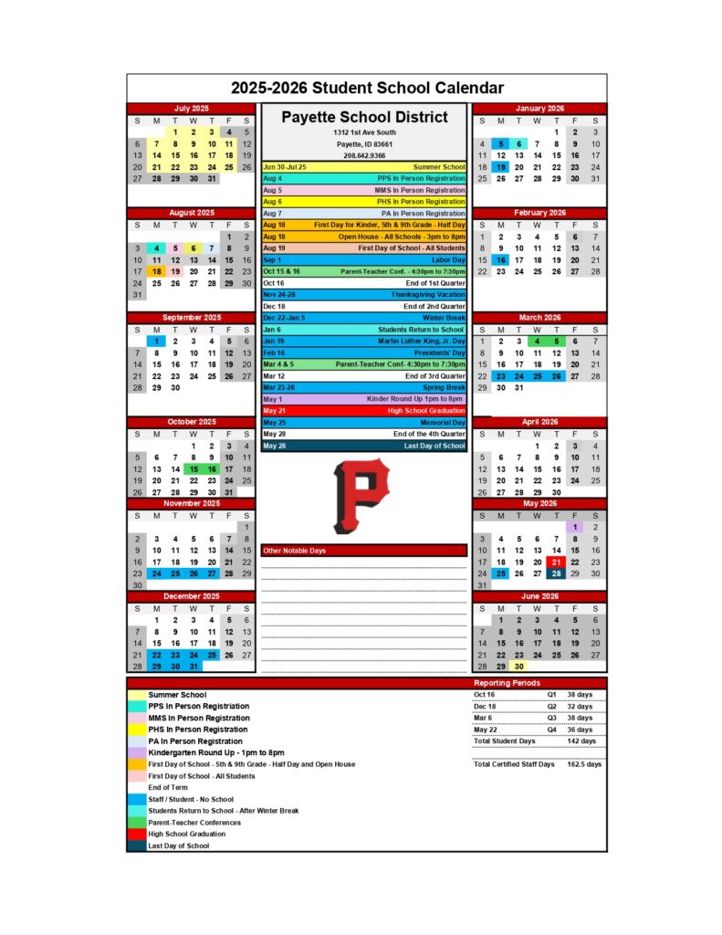 Payette school district calendar